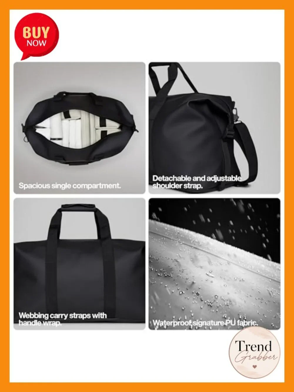 Large Waterproof Travel Duffel Weekender Bag, Unisex Gym Bag 47L